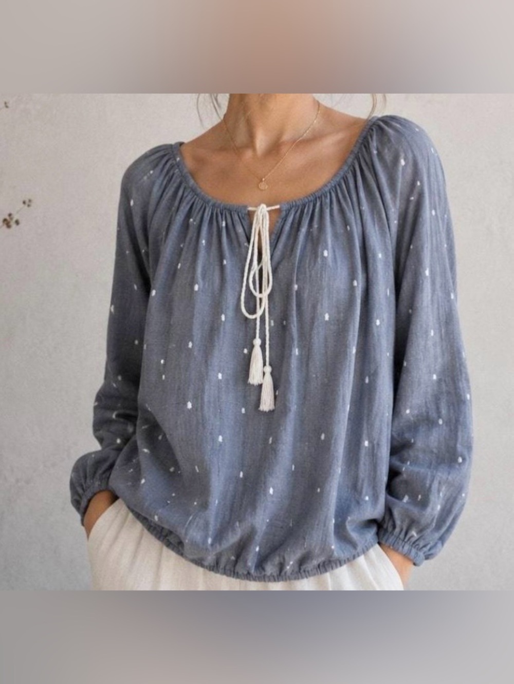 🐋 J. Crew Peasant Blouse with White Tassel Tie 🐋